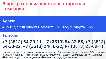 Бюрократ производственно торговая компания - визитка