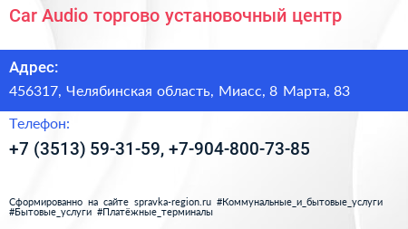Car Audio торгово установочный центр - визитка