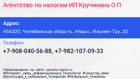 Агентство по налогам ИП Кручинина О П  - визитка