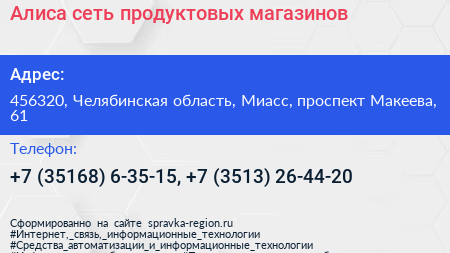 Алиса сеть продуктовых магазинов - визитка