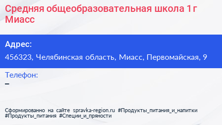 Средняя общеобразовательная школа 1 г Миасс - визитка