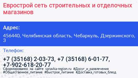 Еврострой сеть строительных и отделочных магазинов - визитка
