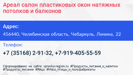 Ареал салон пластиковых окон натяжных потолков и балконов - визитка