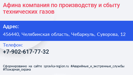 Афина компания по производству и сбыту технических газов - визитка