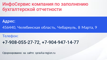 ИнфоСервис компания по заполнению бухгалтерской отчетности - визитка