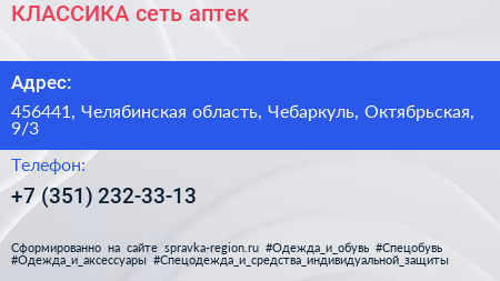 КЛАССИКА сеть аптек - визитка