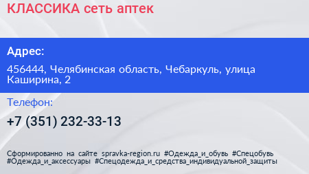 КЛАССИКА сеть аптек - визитка