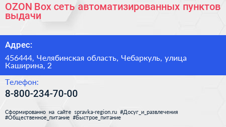 OZON Box сеть автоматизированных пунктов выдачи - визитка