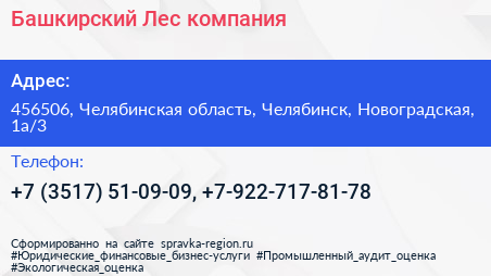 Башкирский Лес компания - визитка
