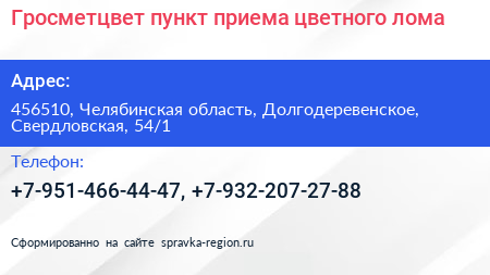 Гросметцвет пункт приема цветного лома - визитка