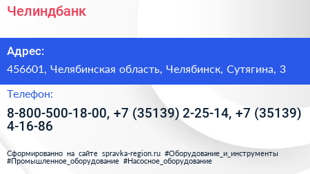 Челиндбанк - визитка