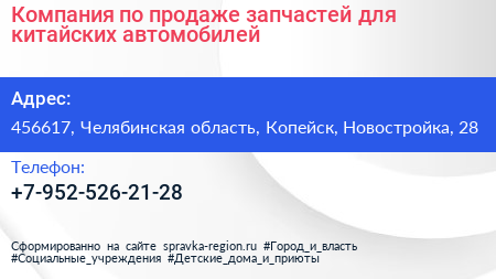 Компания по продаже запчастей для китайских автомобилей - визитка