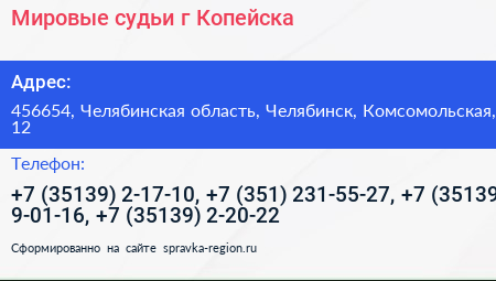 Мировые судьи г Копейска - визитка