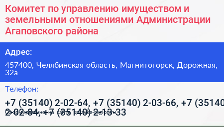 Комитет по управлению имуществом и земельными отношениями Администрации Агаповского района - визитка