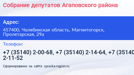 Собрание депутатов Агаповского района - визитка