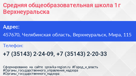 Средняя общеобразовательная школа 1 г Верхнеуральска - визитка