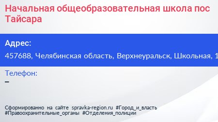 Начальная общеобразовательная школа пос Тайсара - визитка