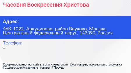 Часовня Воскресения Христова - визитка