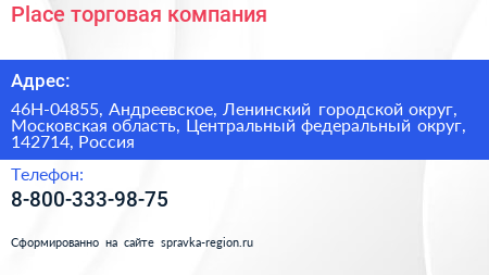 Place торговая компания - визитка