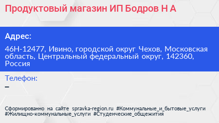Продуктовый магазин ИП Бодров Н А  - визитка