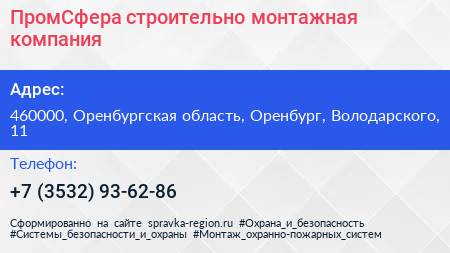 ПромСфера строительно монтажная компания - визитка