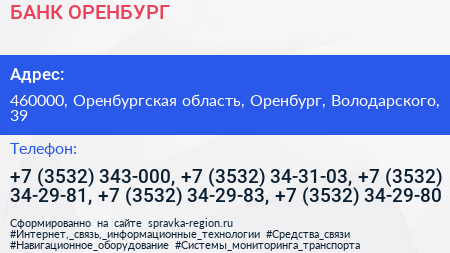 БАНК ОРЕНБУРГ - визитка