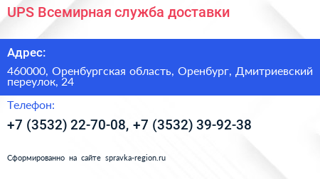 UPS Всемирная служба доставки - визитка