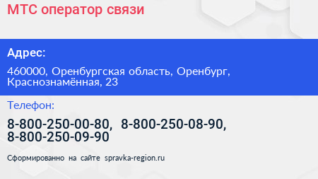 МТС оператор связи - визитка