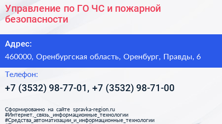 Управление по ГО ЧС и пожарной безопасности - визитка