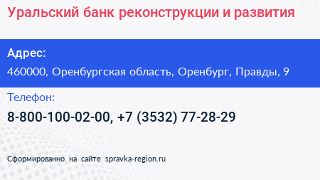 Уральский банк реконструкции и развития - визитка