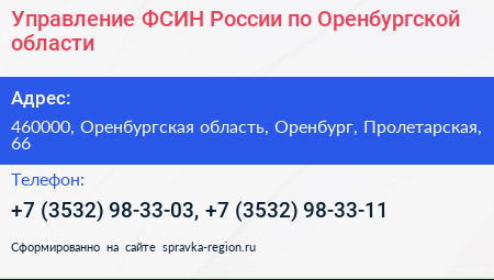 Управление ФСИН России по Оренбургской области - визитка