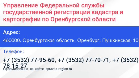 Управление Федеральной службы государственной регистрации кадастра и картографии по Оренбургской области - визитка