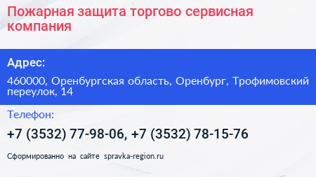 Пожарная защита торгово сервисная компания - визитка