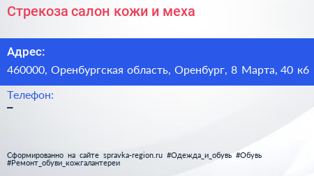 Стрекоза салон кожи и меха - визитка