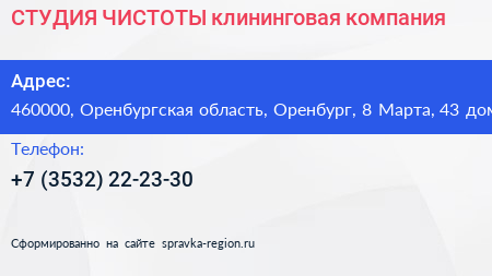 СТУДИЯ ЧИСТОТЫ клининговая компания - визитка