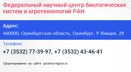 Федеральный научный центр биологических систем и агротехнологий РАН - визитка
