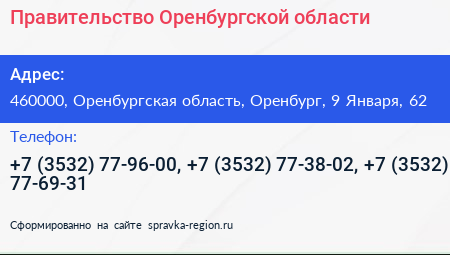 Правительство Оренбургской области - визитка