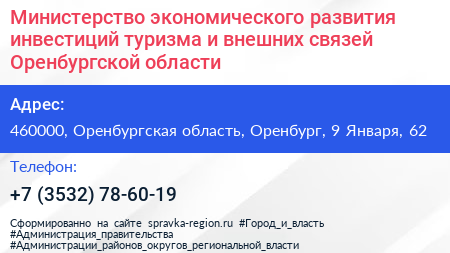 Министерство экономического развития инвестиций туризма и внешних связей Оренбургской области - визитка