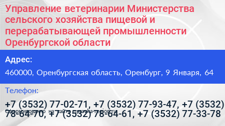Управление ветеринарии Министерства сельского хозяйства пищевой и перерабатывающей промышленности Оренбургской области - визитка