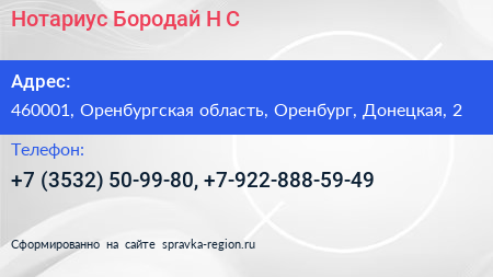 Нотариус Бородай Н С  - визитка