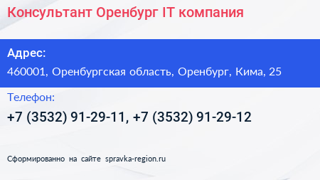 Консультант Оренбург IT компания - визитка