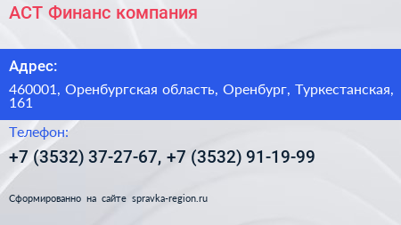 АСТ Финанс компания - визитка