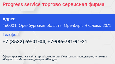 Progress service торгово сервисная фирма - визитка