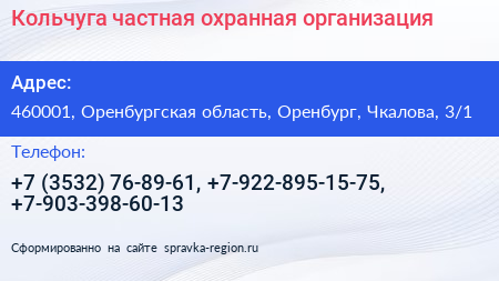 Кольчуга частная охранная организация - визитка