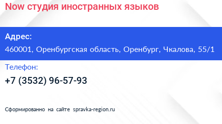 Now студия иностранных языков - визитка