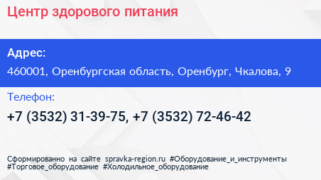 Центр здорового питания - визитка