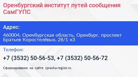 Оренбургский институт путей сообщения СамГУПС - визитка
