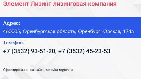 Элемент Лизинг лизинговая компания - визитка