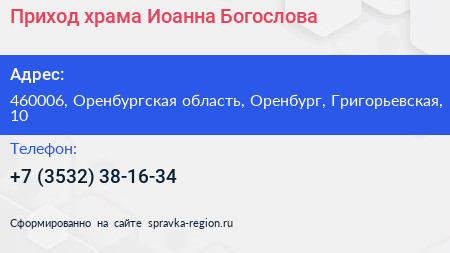 Приход храма Иоанна Богослова - визитка