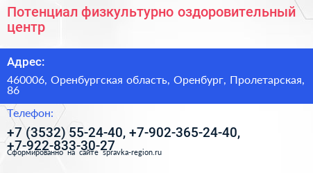 Потенциал физкультурно оздоровительный центр - визитка